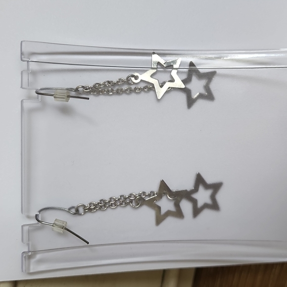 Silver Tone Cascading Stars Earrings - Picture 4 of 4